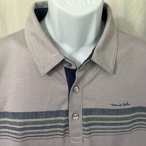 Travis Mathew Men's gray, blue and green striped s/s golf polo shirt 2XL XXL EUC